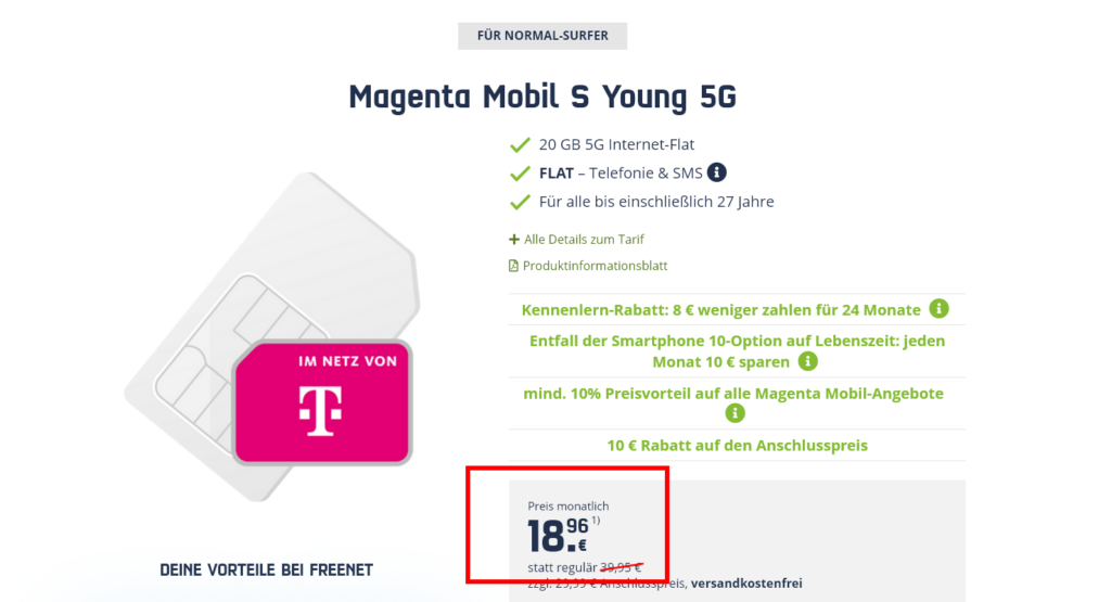 Handytarif unter 20 Euro mit 5G bei Freenet